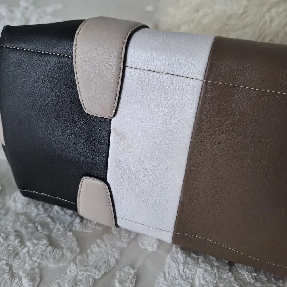 Coach Color Block Black, White, Brown, Leather Purse, Bowling Bag - Picture 15 of 16